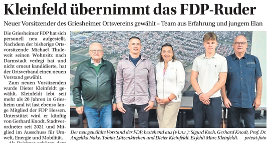 Dieter Kleinfeldt zum Vorsitzenden Griesheim gewählt